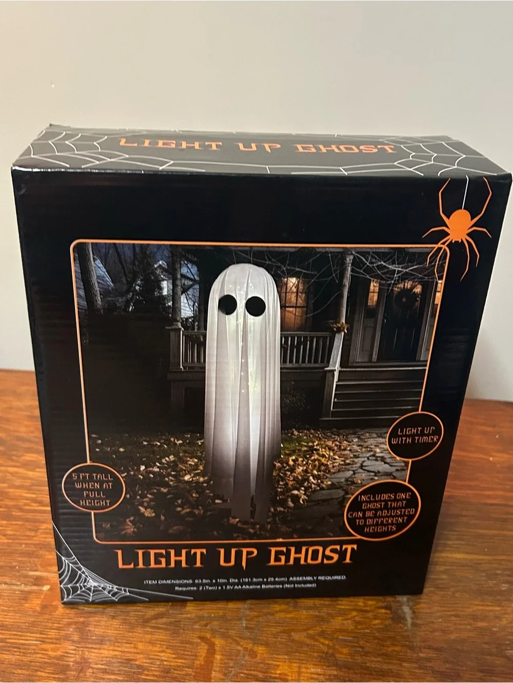 Light-Up Ghost Halloween Decor 5ft Tall LED Spooky Standing Prop w/ Timer NIB